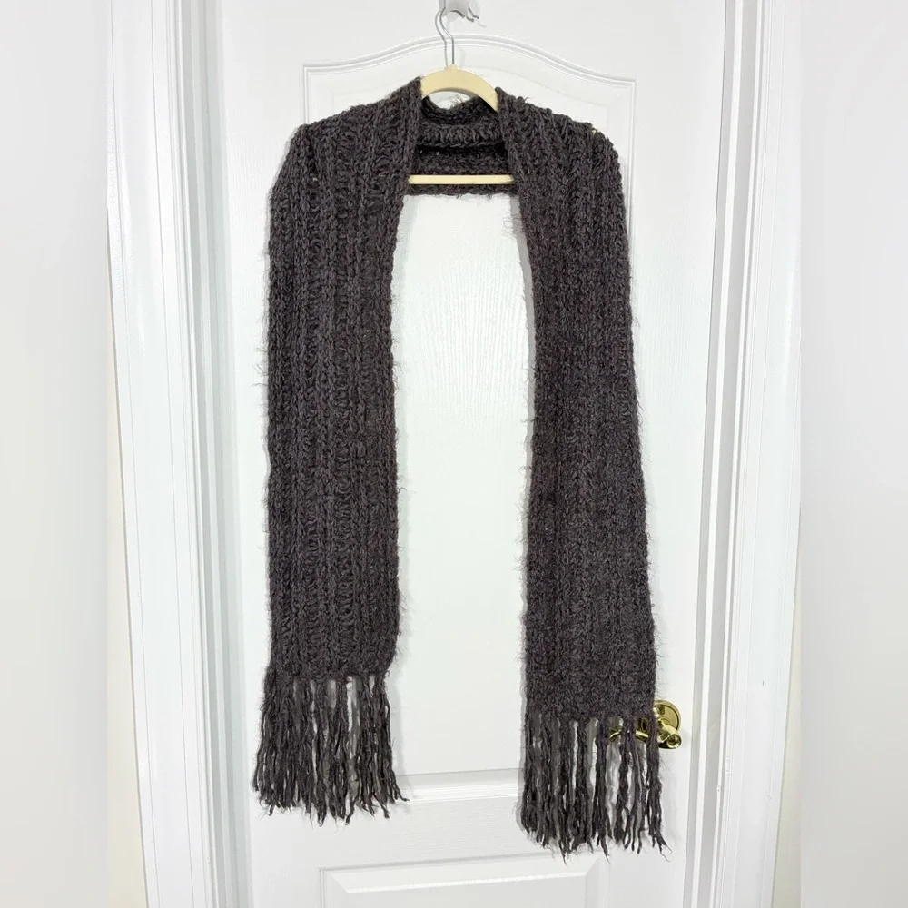 Y2K ITALY MADE Oversized Boucle Knit Fringe Scarf Vintage Purple 88” x 7.25”